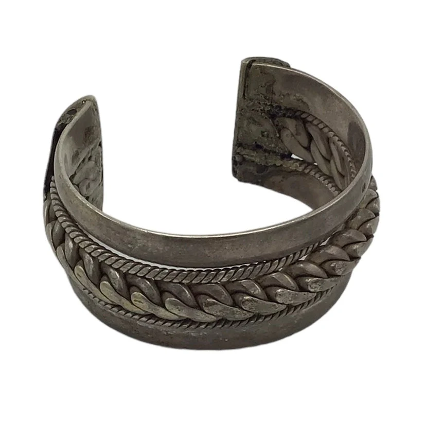 1940’s Egyptian Cairo Bracelet Heavy Solid Sterling Silver Woven Rope Sailing Themed