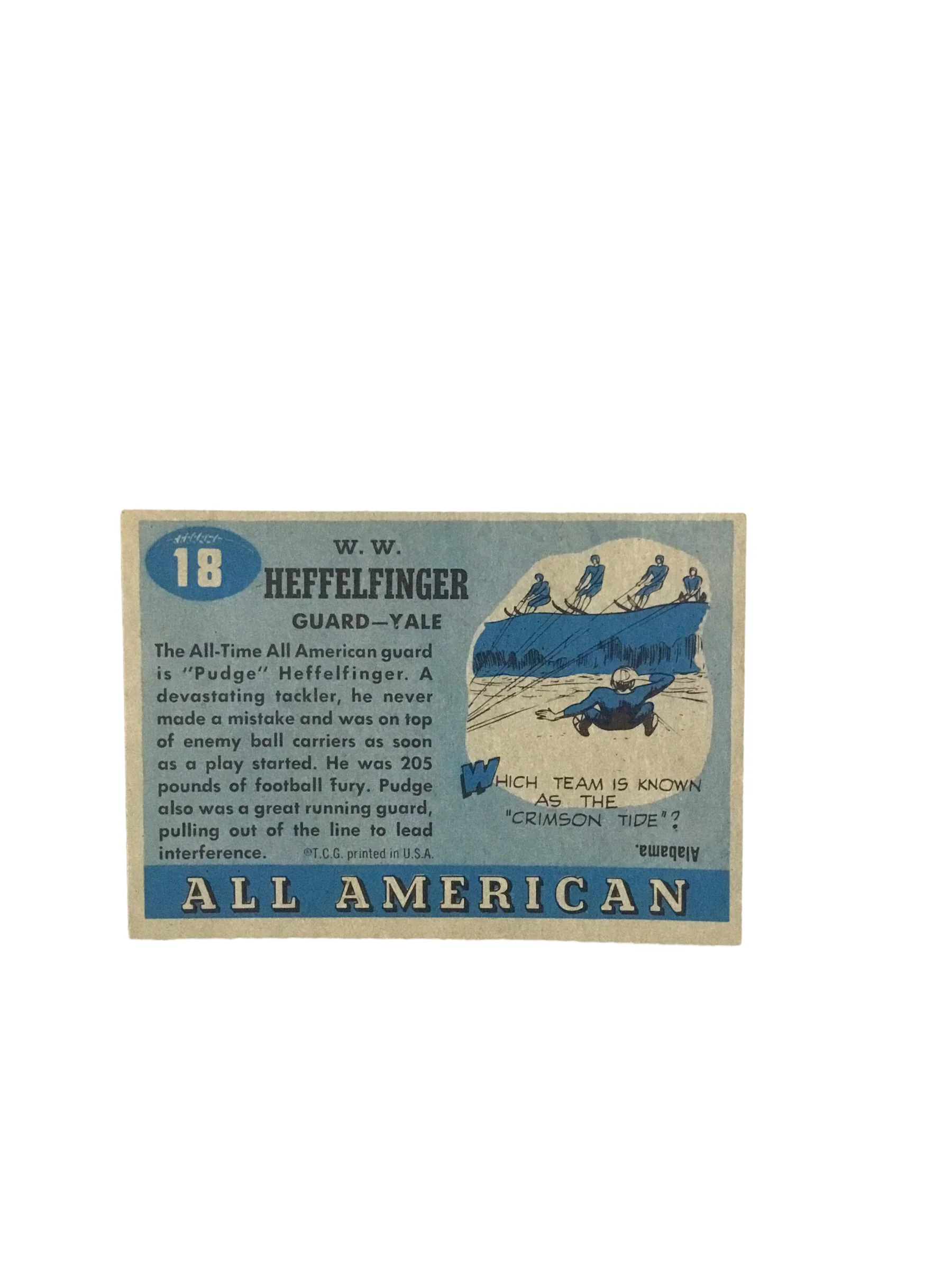 1955 Topps All-American #18 Pudge Heffelfinger Yale Rookie Football Card - Image 2
