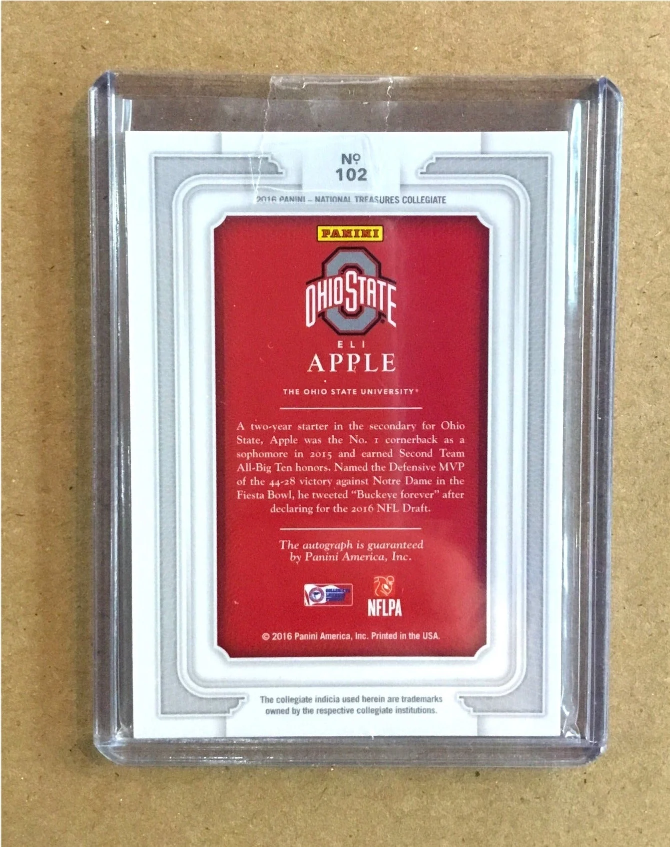 2016 Panini National Treasures Collegiate #102 Eli Apple AU RC /99 - Image 4