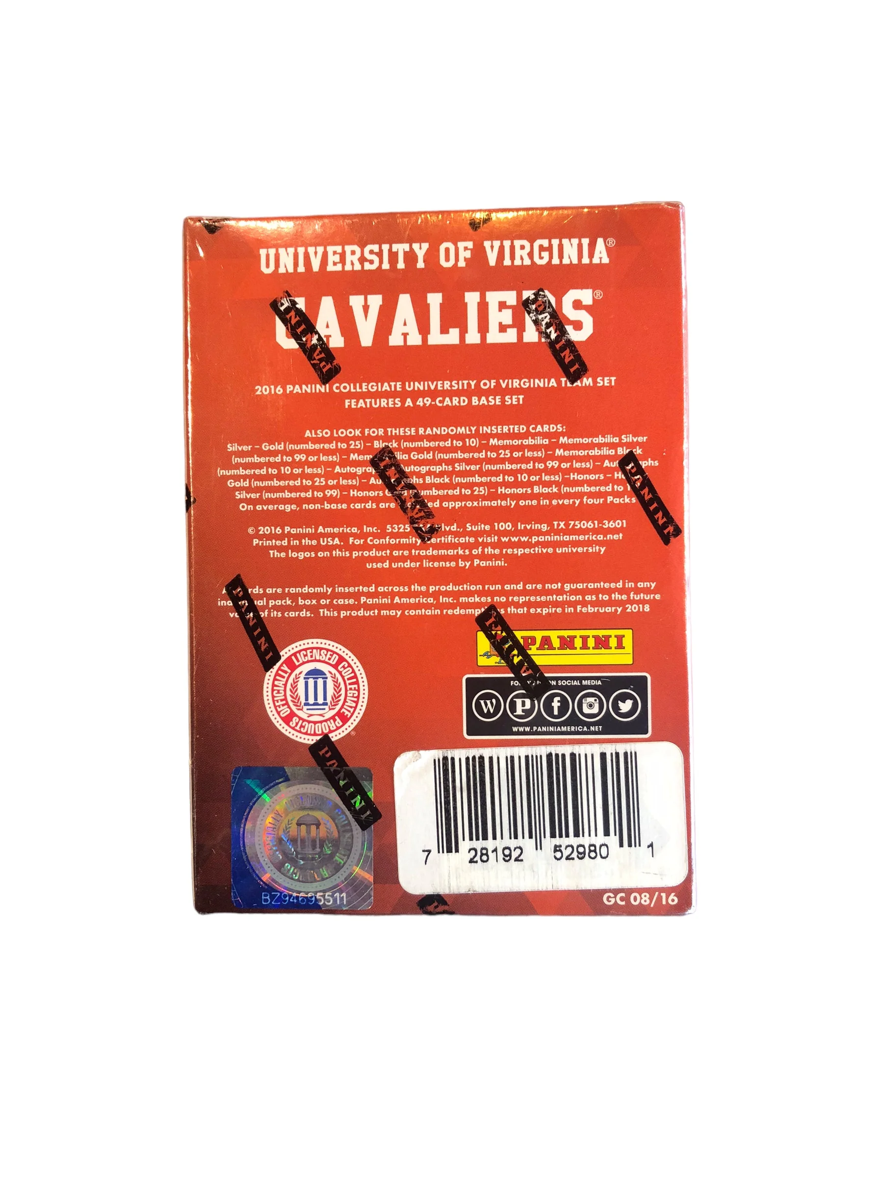 2016 Panini University of Virginia Cavaliers Football Trading Cards - Image 2