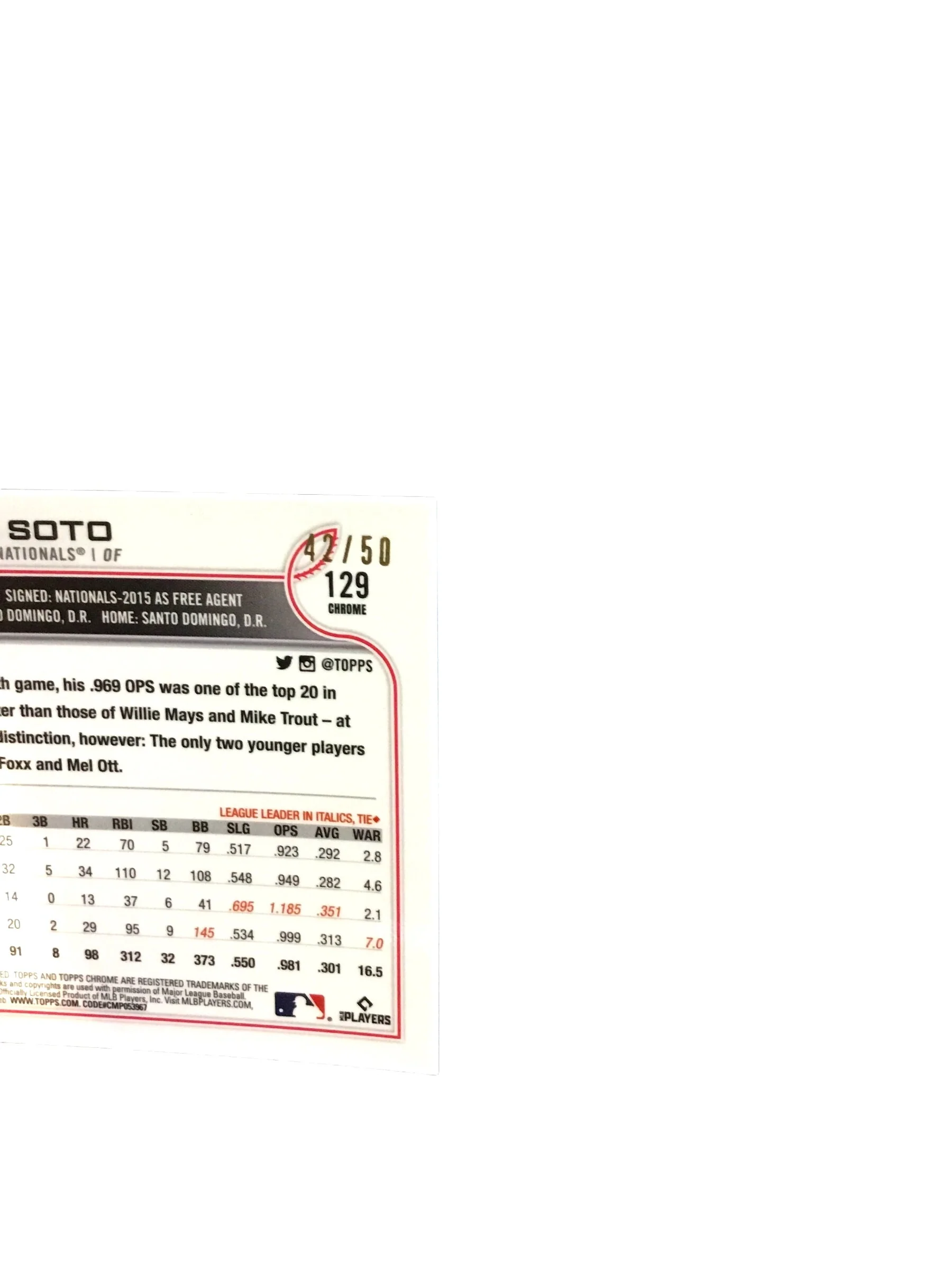 2022 TOPPS CHROME BEN BALLER JUAN SOTO GOLD REFRACTOR 42/50 - Image 3