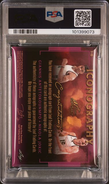 2023 Leaf Art of Sport Icon. /10 Jokic Antetokounmpo Auth Dual Auto PSA 9 - 101399073 - Image 2