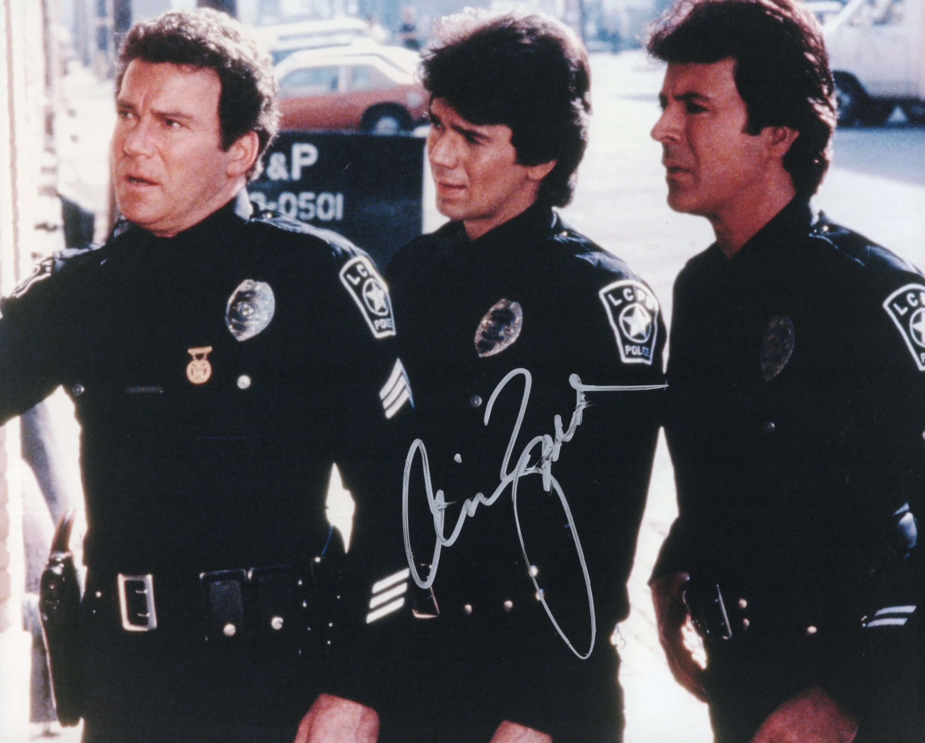 Adrian Zmed Signed Photo 8x10, Adrian Zmed Autograph in T.J. Hooker with William Shatner and James Darren, PSA Letter Certified Authentic