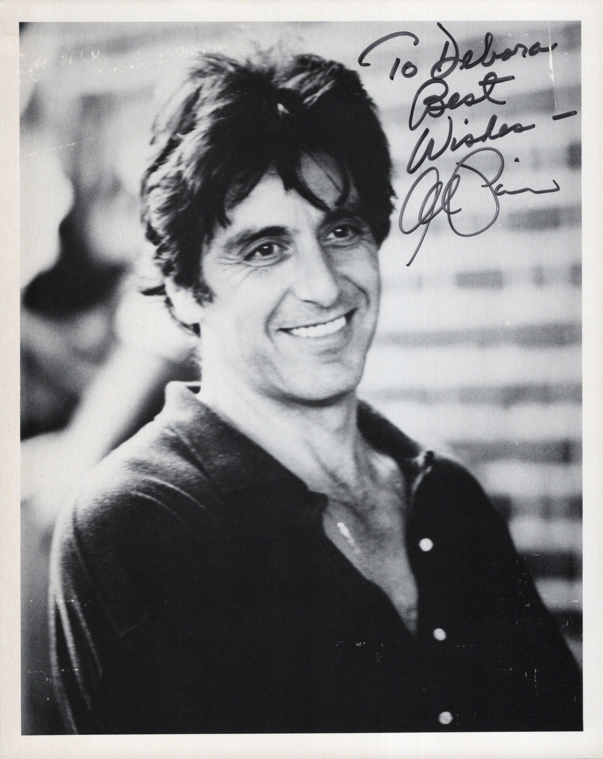 Al Pacino Signed Photo 8x10 Personalized "To Debora Best Wishes", Al Pacino Autograph B&W Early Photo, Al Pacino of Scarface and The Godfather