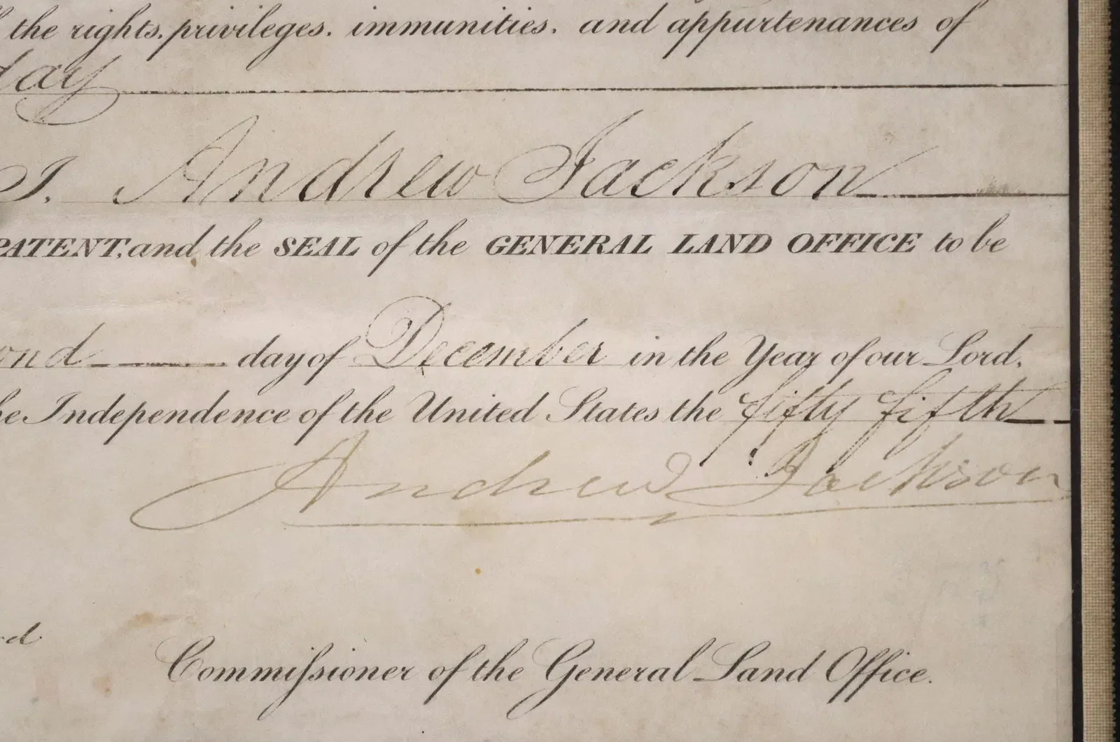 Andrew Jackson Signed and Framed Presidential Land Grant – Dated 1829 - Image 10
