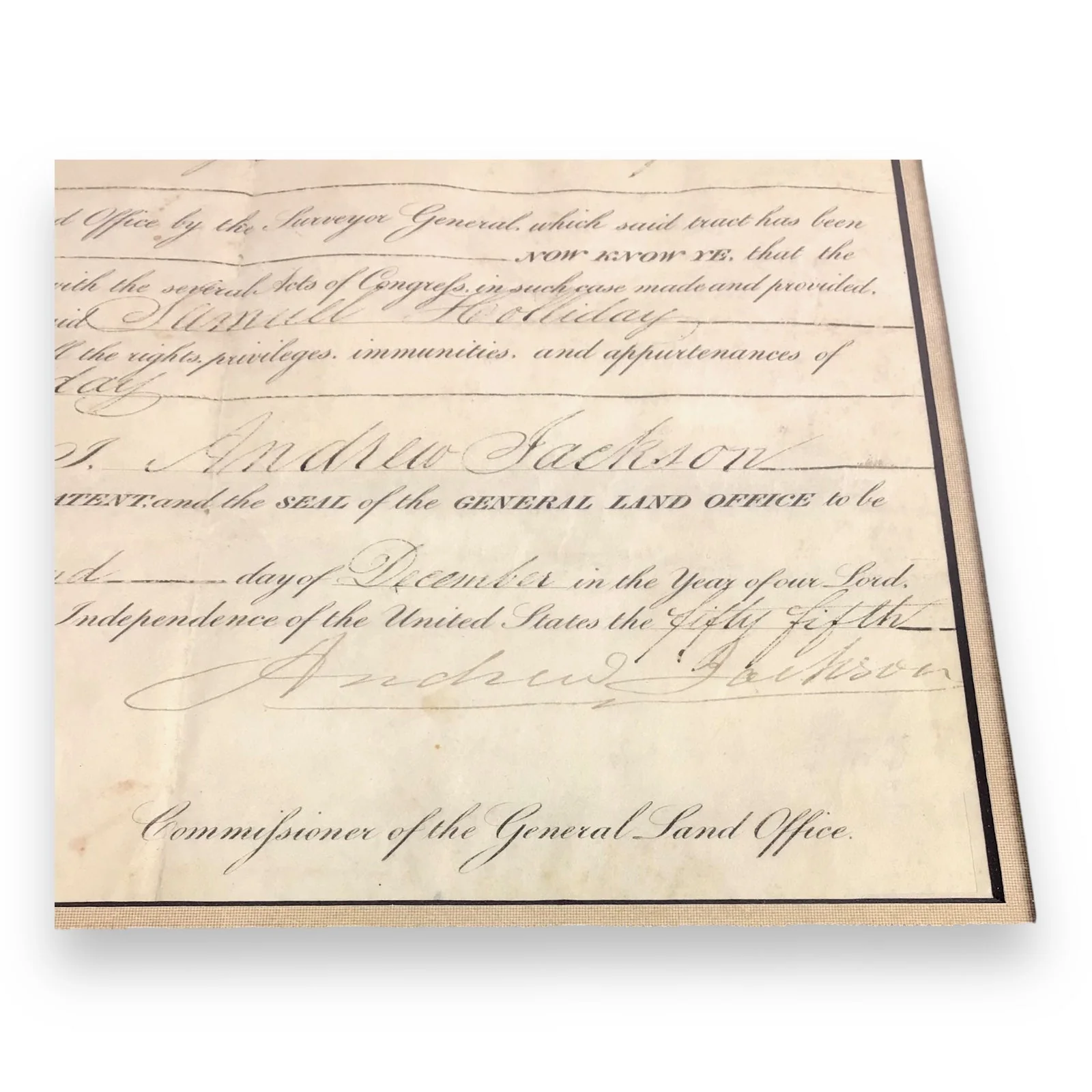 Andrew Jackson Signed and Framed Presidential Land Grant – Dated 1829 - Image 11