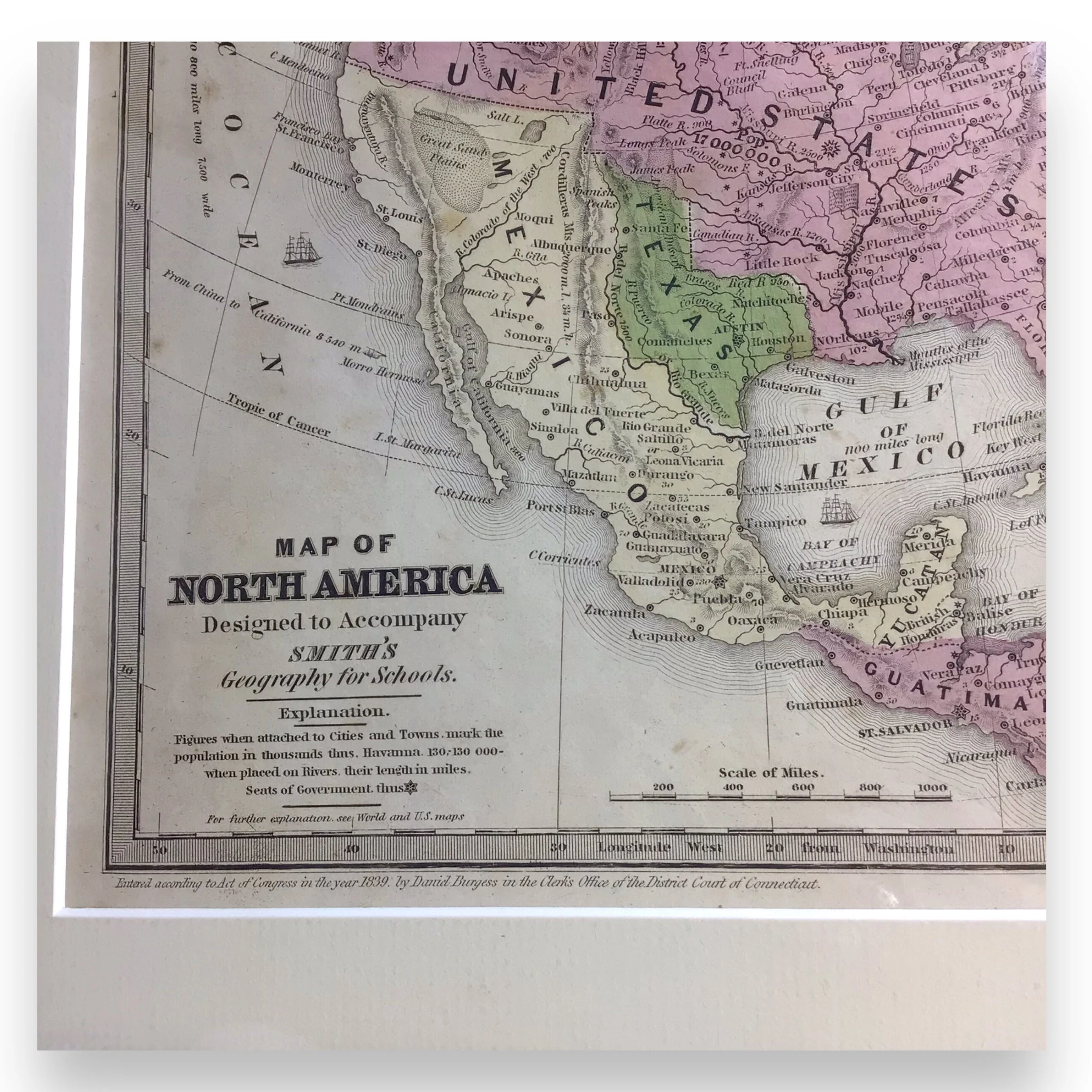 Antique Map of North America, Early Texas Republic & Russian Alaska - 1839 - Image 3