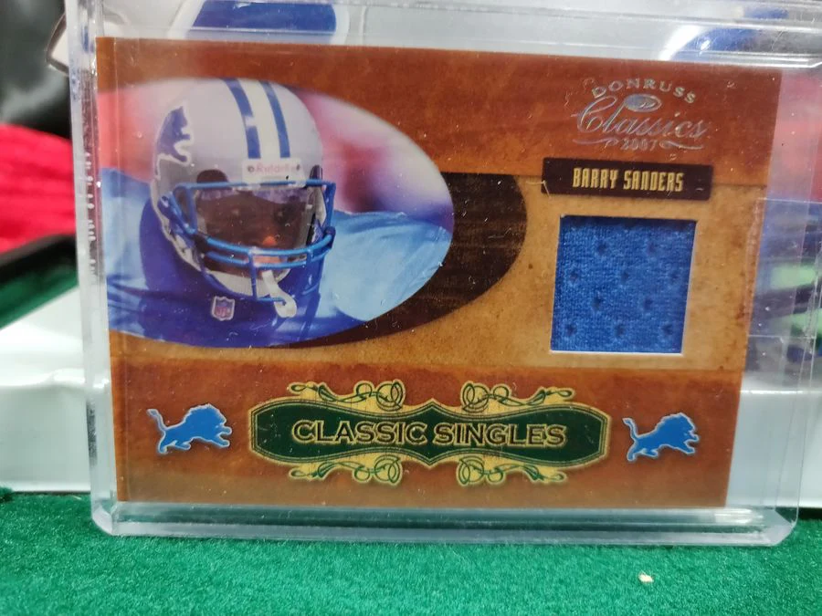 Barry Sanders Lions Autographed Mini Helmet Shadowbox w/ Jersey Card and Figure - Image 7