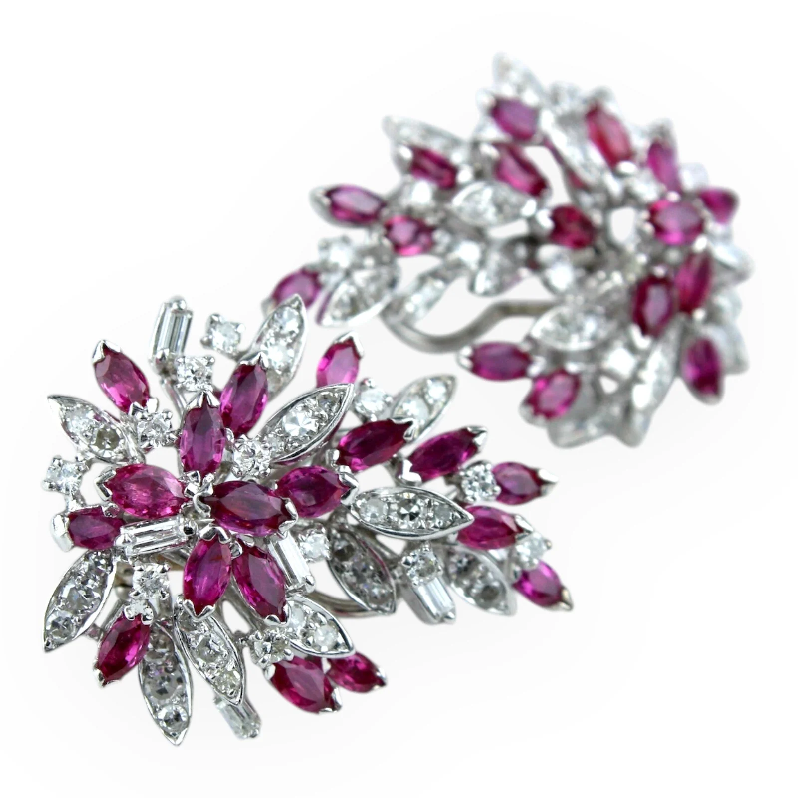 Exquisite Ruby & Diamond Earrings in 14kt White Gold - Estate Jewelry - Image 4