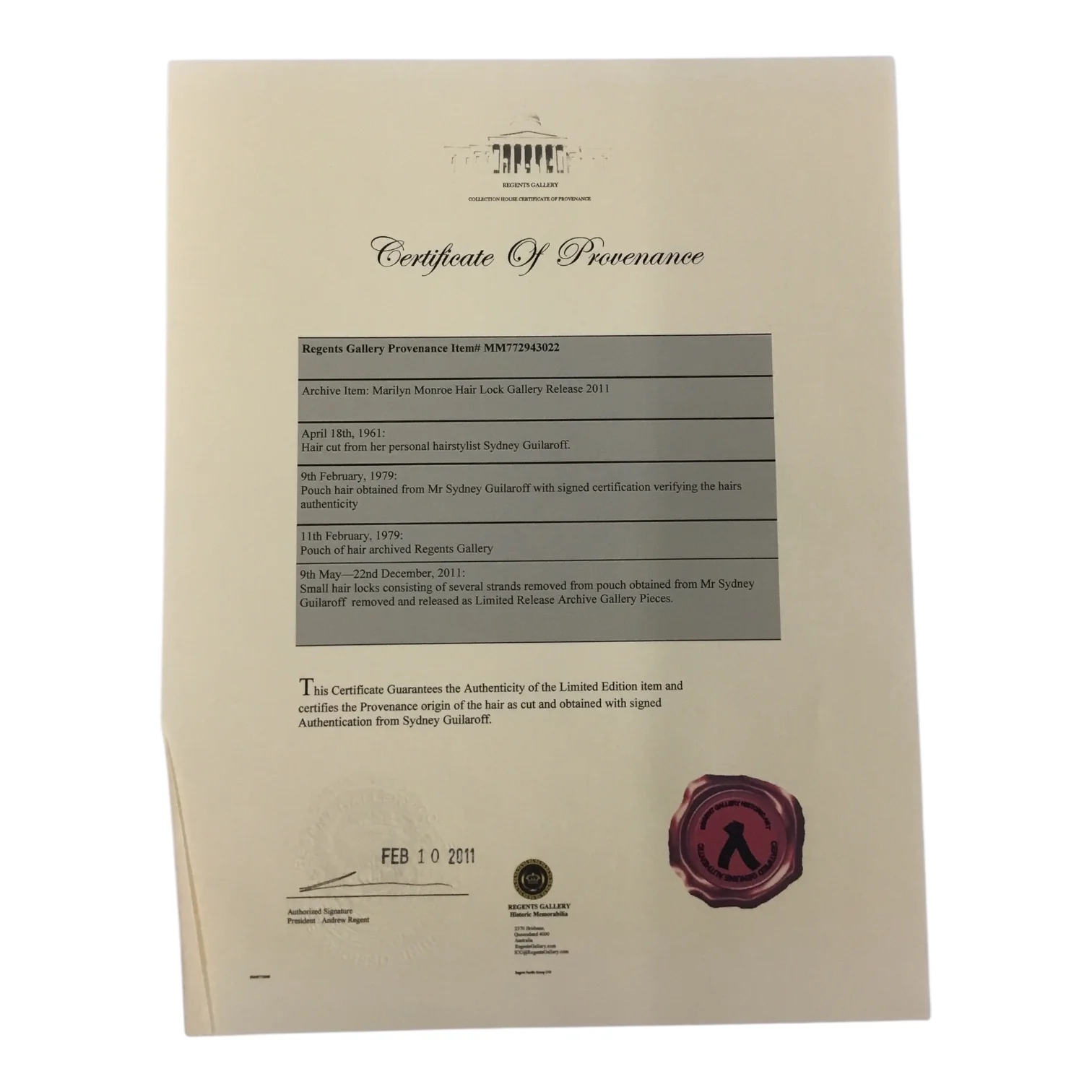 Marilyn Monroe Original Hair Lock and Dress Piece with Certificate of Authenticity - Image 4