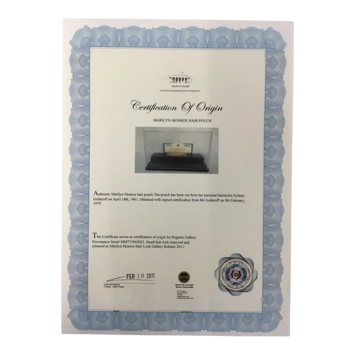 Marilyn Monroe Original Hair Lock and Dress Piece with Certificate of Authenticity - Image 8