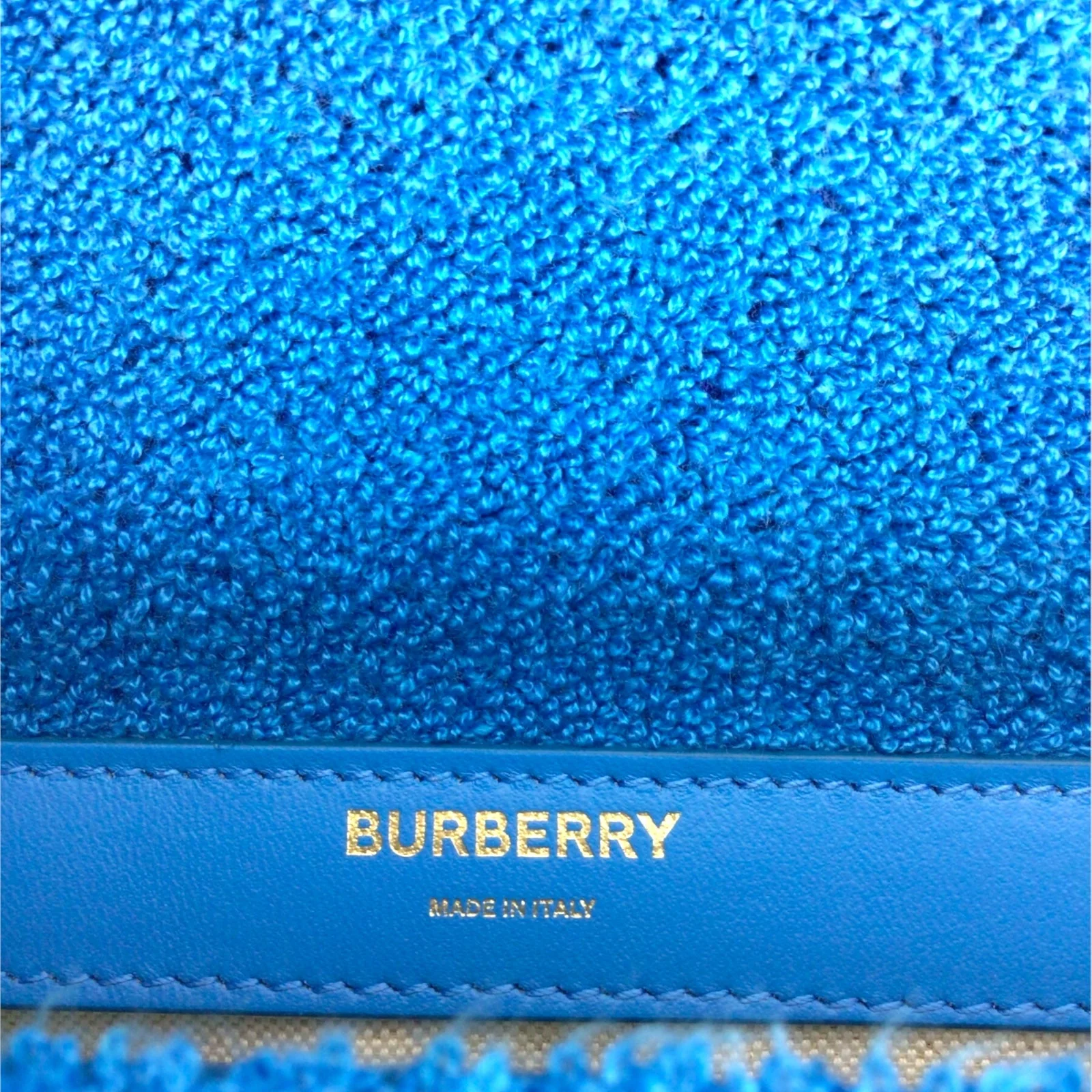 Authentic Burberry Lola Handbag - Blue Terry Cloth and Leather with Gold-Tone Hardware - Image 12