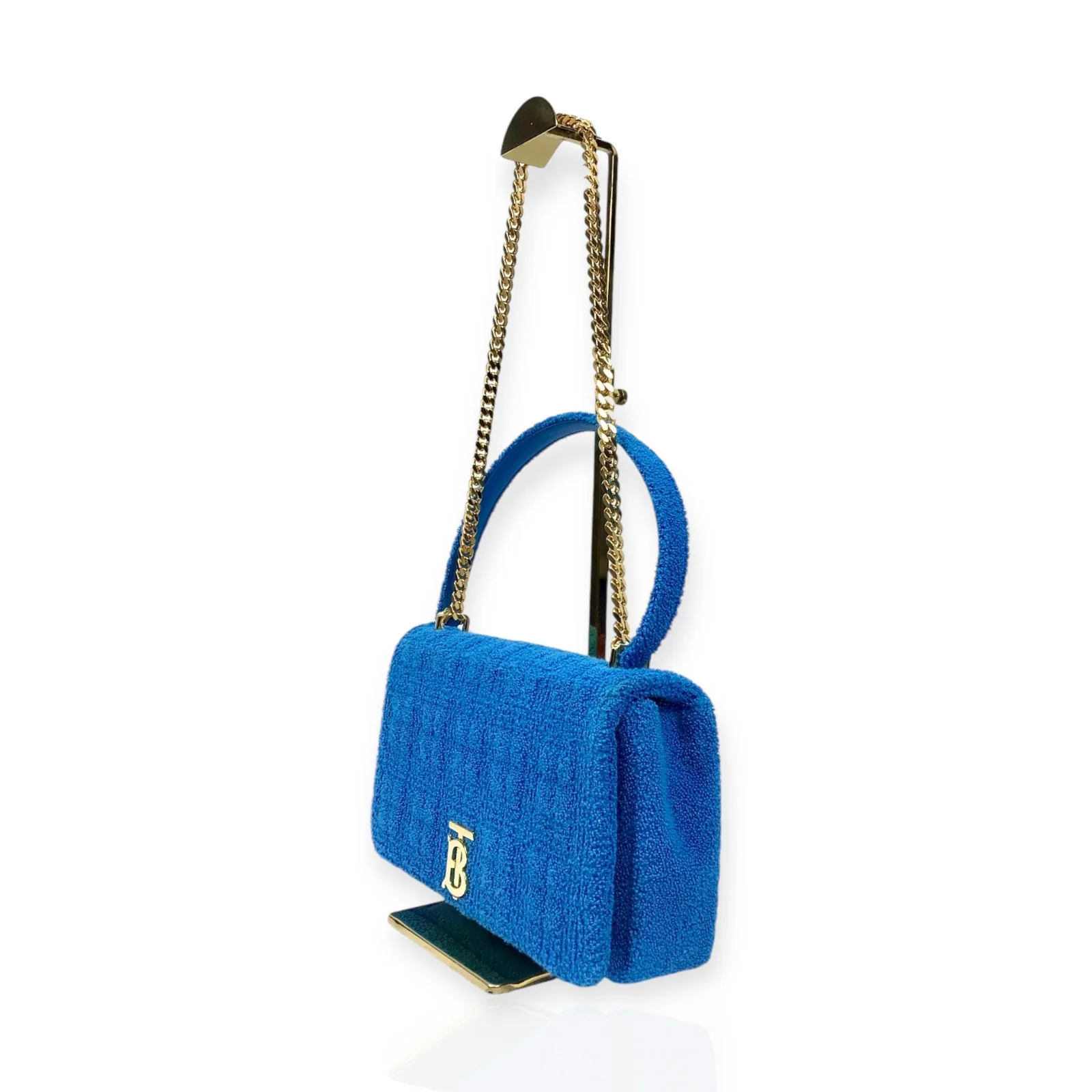 Authentic Burberry Lola Handbag - Blue Terry Cloth and Leather with Gold-Tone Hardware - Image 3