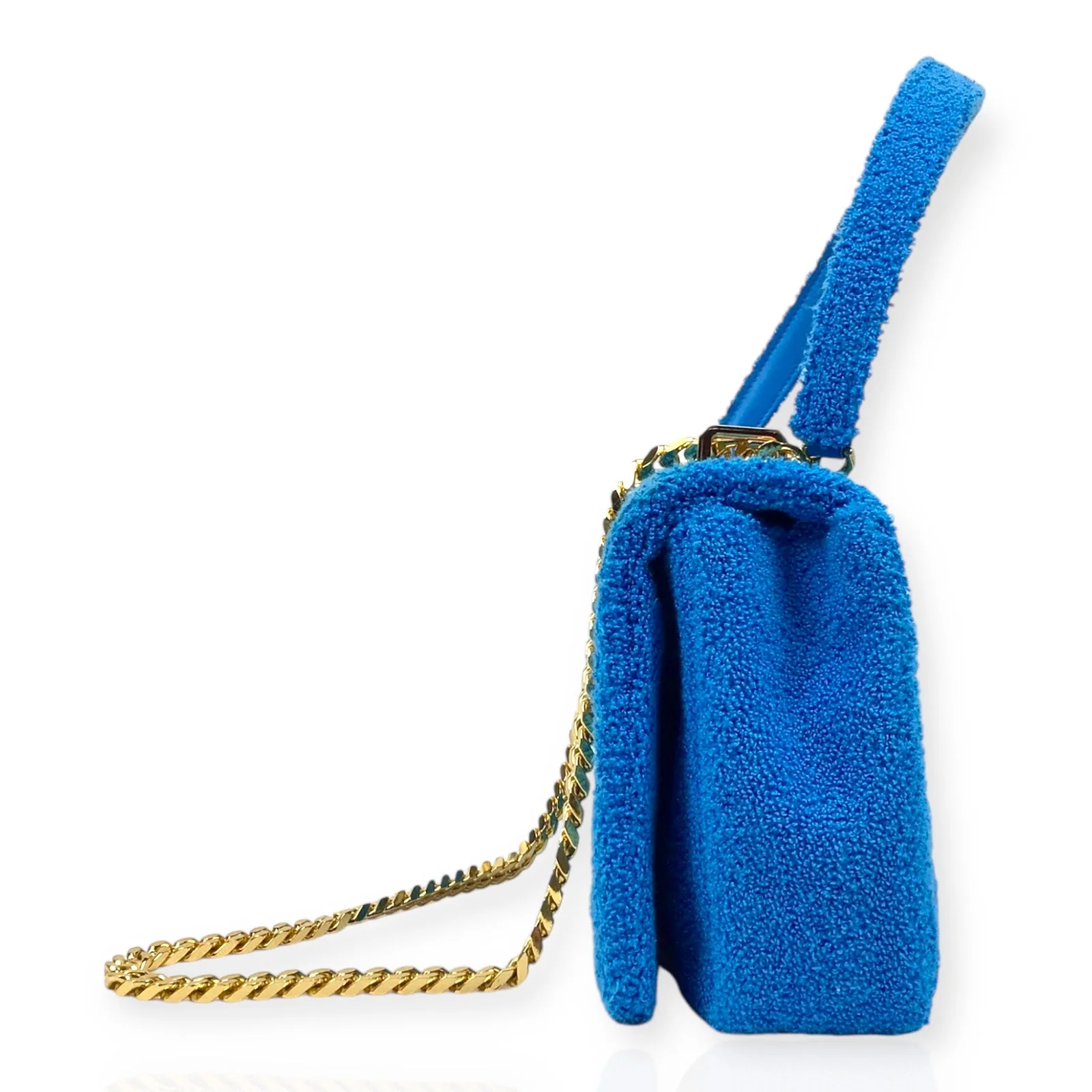 Authentic Burberry Lola Handbag - Blue Terry Cloth and Leather with Gold-Tone Hardware - Image 4