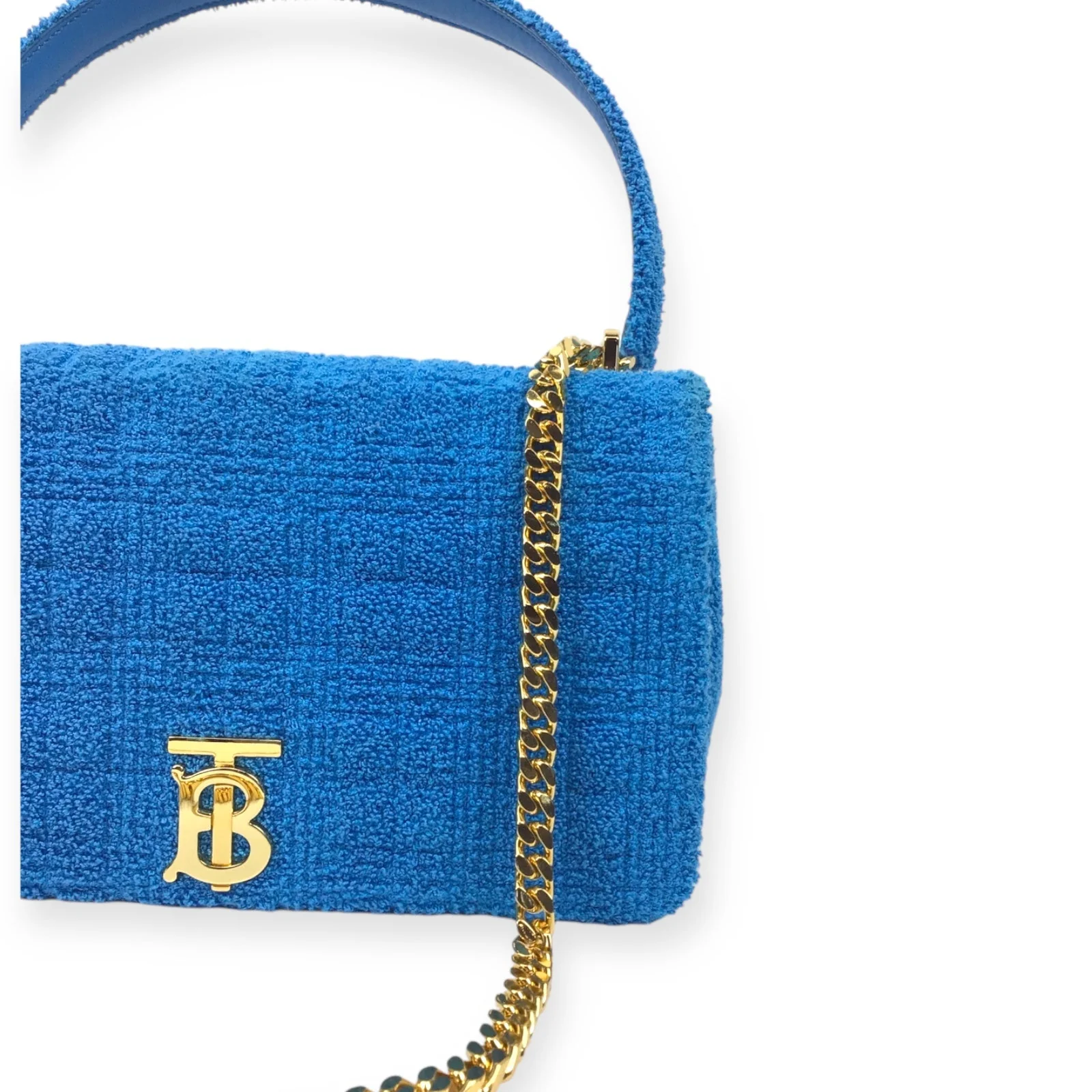 Authentic Burberry Lola Handbag - Blue Terry Cloth and Leather with Gold-Tone Hardware - Image 5