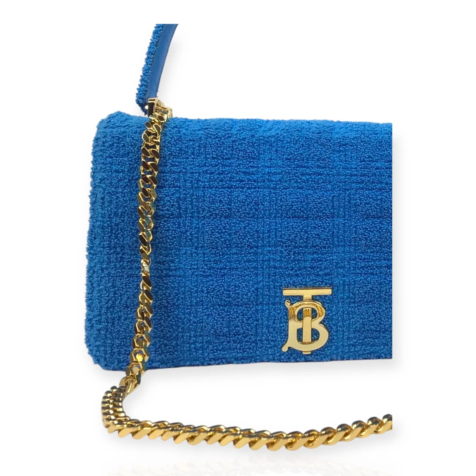 Authentic Burberry Lola Handbag - Blue Terry Cloth and Leather with Gold-Tone Hardware - Image 9