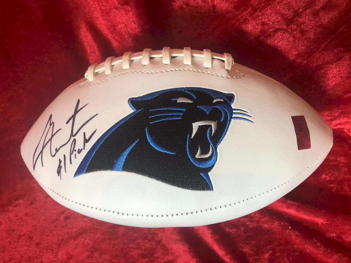 Cam Newton Panthers Signed Football w/ Figure & Jersey Card – GTSM COA Shadowbox - Image 2