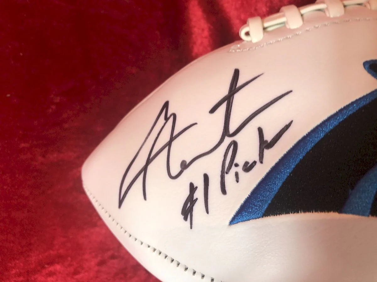 Cam Newton Panthers Signed Football w/ Figure & Jersey Card – GTSM COA Shadowbox - Image 7