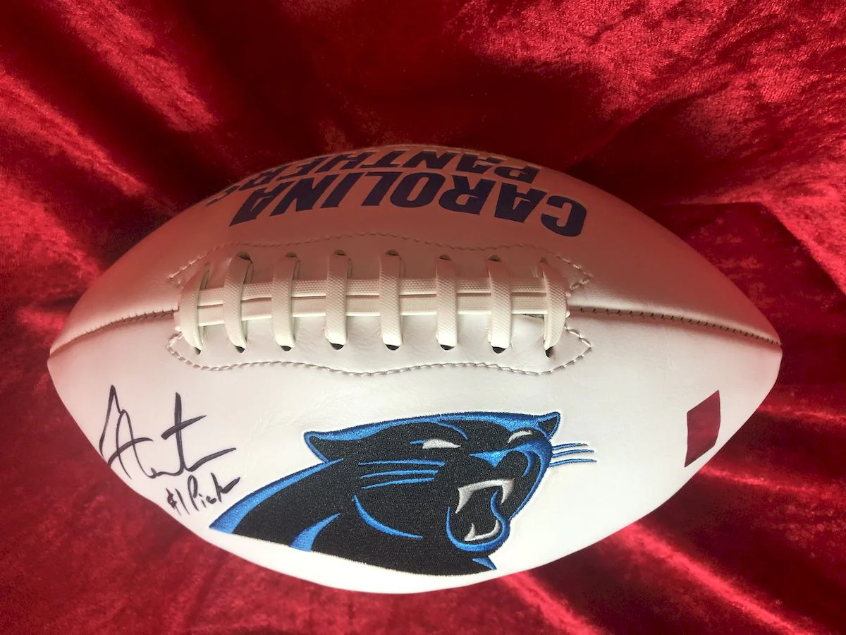 Cam Newton Panthers Signed Football w/ Figure & Jersey Card – GTSM COA Shadowbox - Image 9