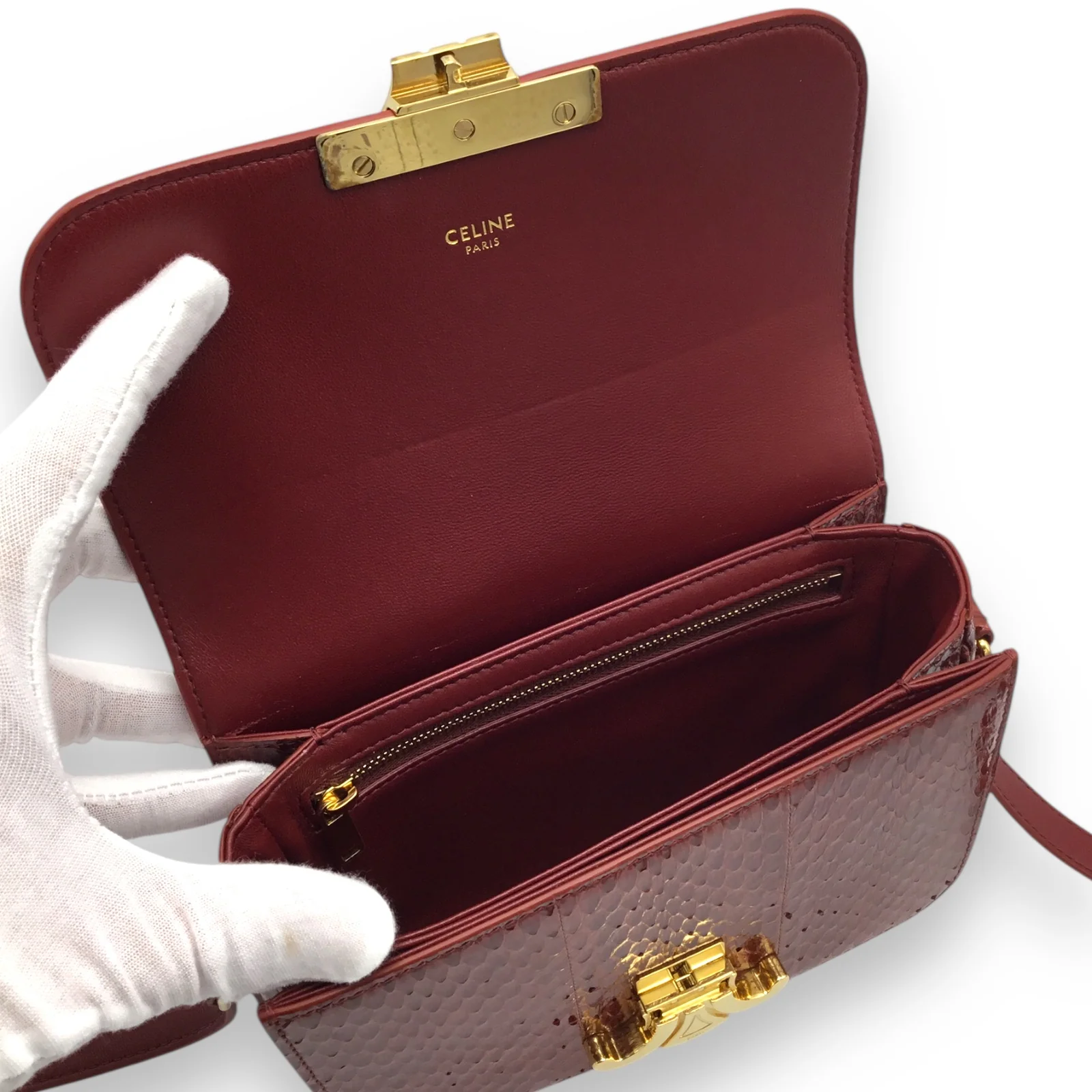 Celine Teen Triomphe Bag Designer Handbag Ruby Red w/ Gold Hardware - Image 7