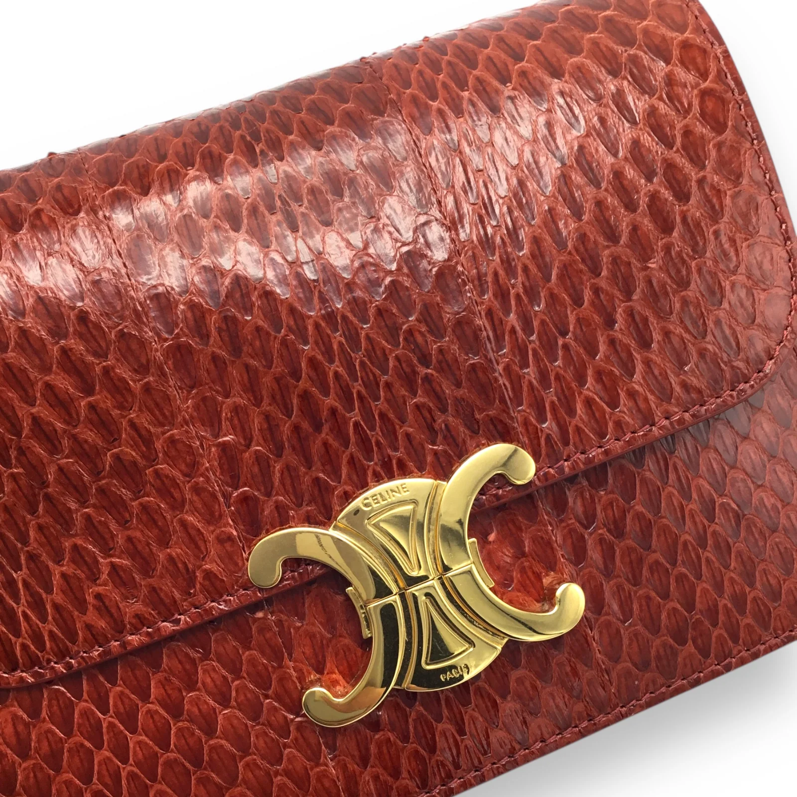 Celine Teen Triomphe Bag Designer Handbag Ruby Red w/ Gold Hardware - Image 9
