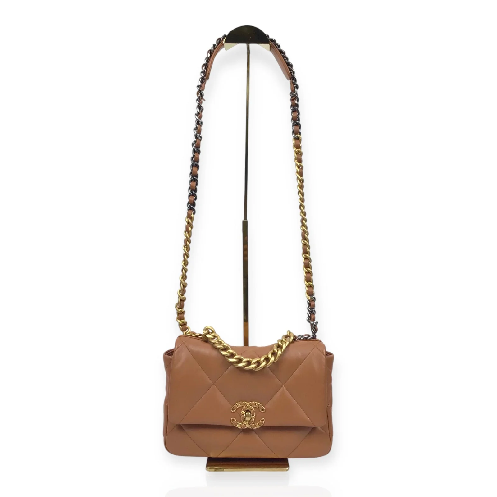 Chanel 19 Medium Flap Bag - Authentic Quilted Lambskin in Brown - Image 10