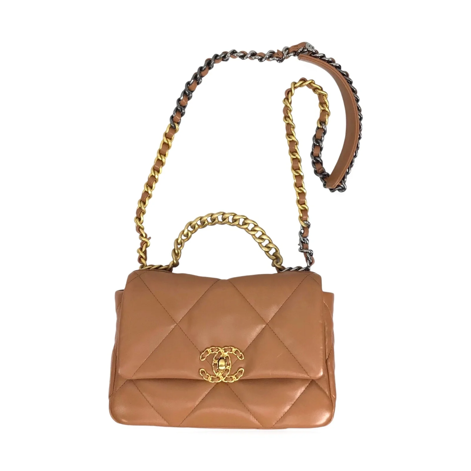 Chanel 19 Medium Flap Bag - Authentic Quilted Lambskin in Brown - Image 12