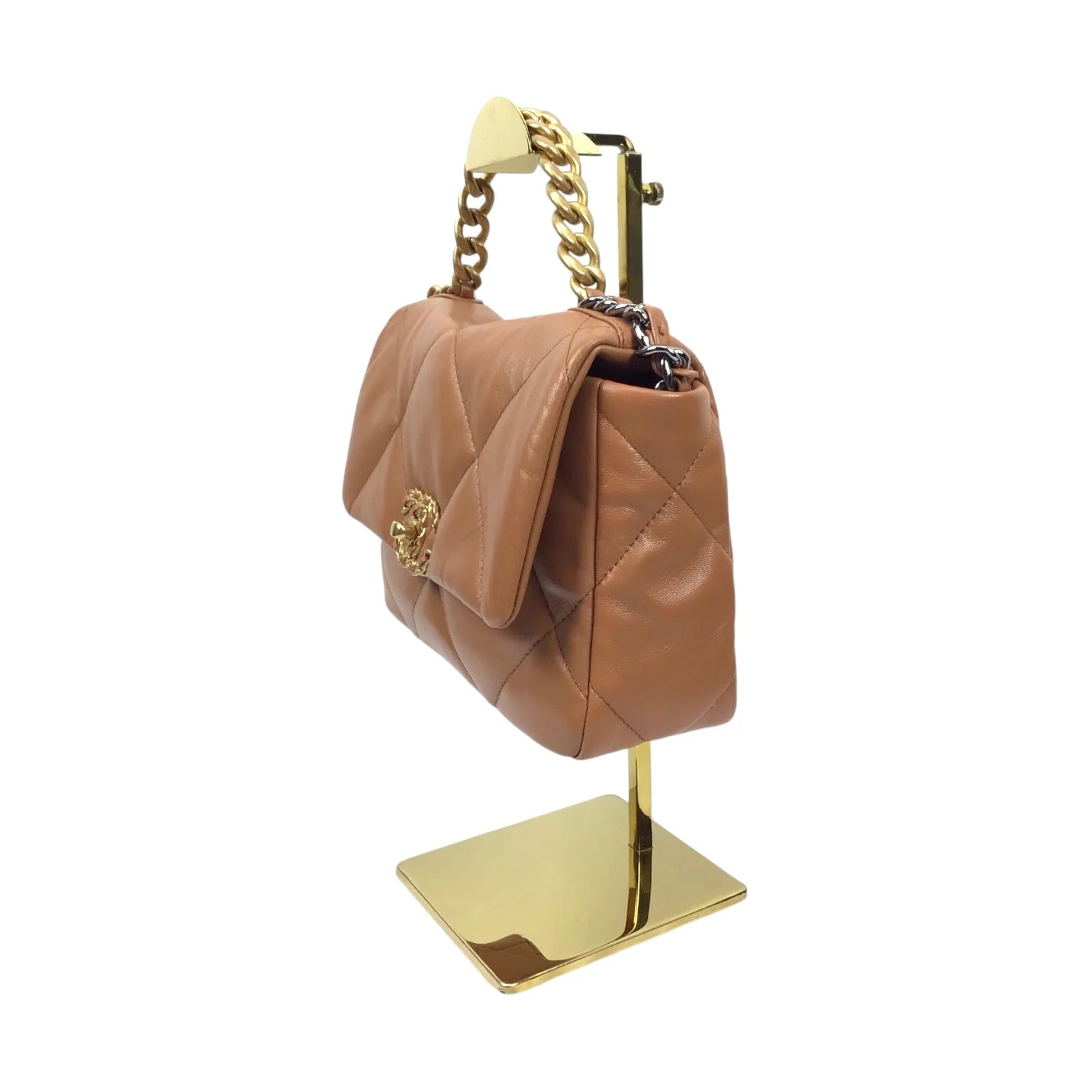 Chanel 19 Medium Flap Bag - Authentic Quilted Lambskin in Brown - Image 4