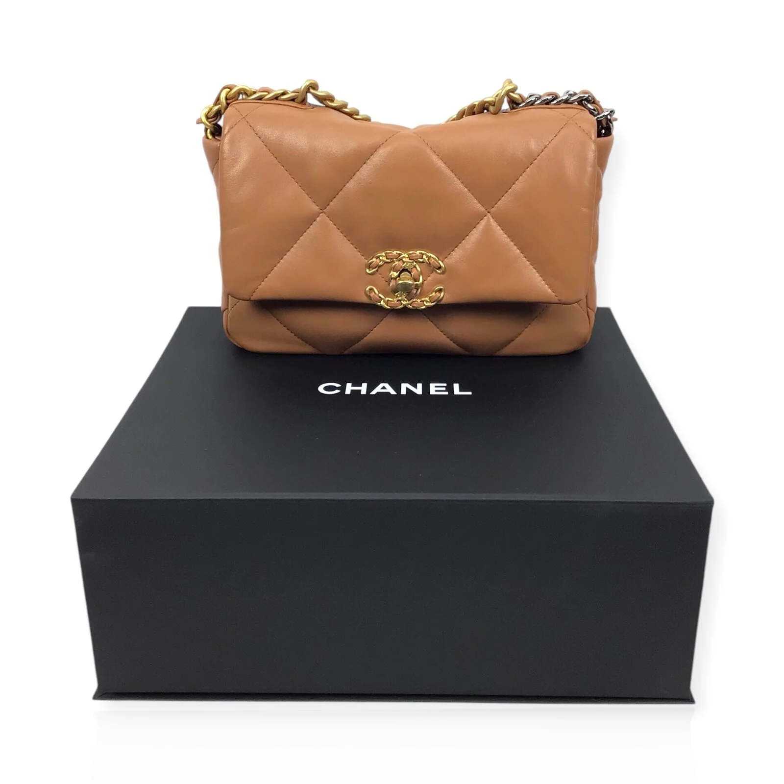 Chanel 19 Medium Flap Bag - Authentic Quilted Lambskin in Brown - Image 5