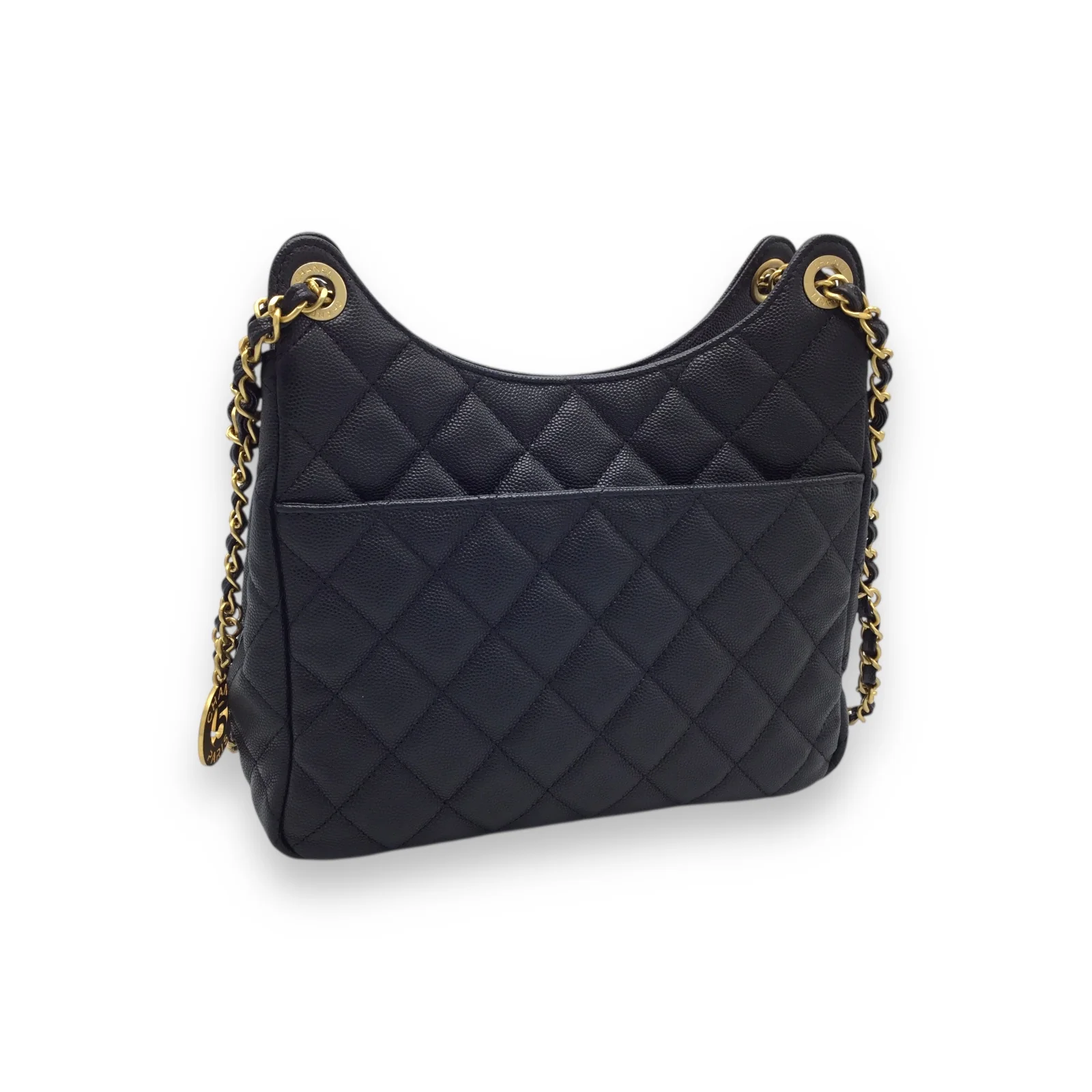 Chanel Hobo Handbag Black Caviar Leather & Gold-Toned Hardware - Image 5