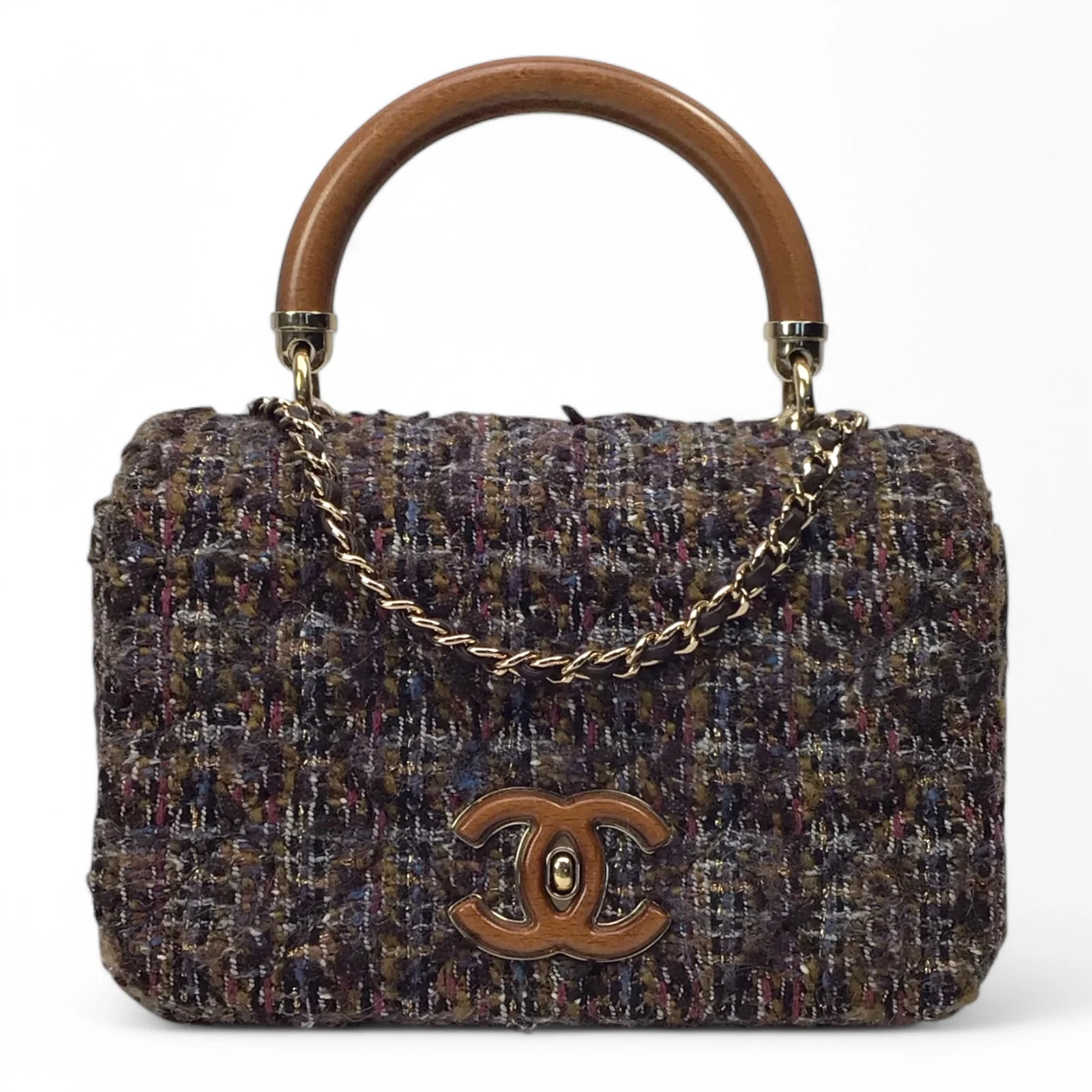 CHANEL Knock on Wood Flap Bag Tweed Multicolor 2018 w/ Card