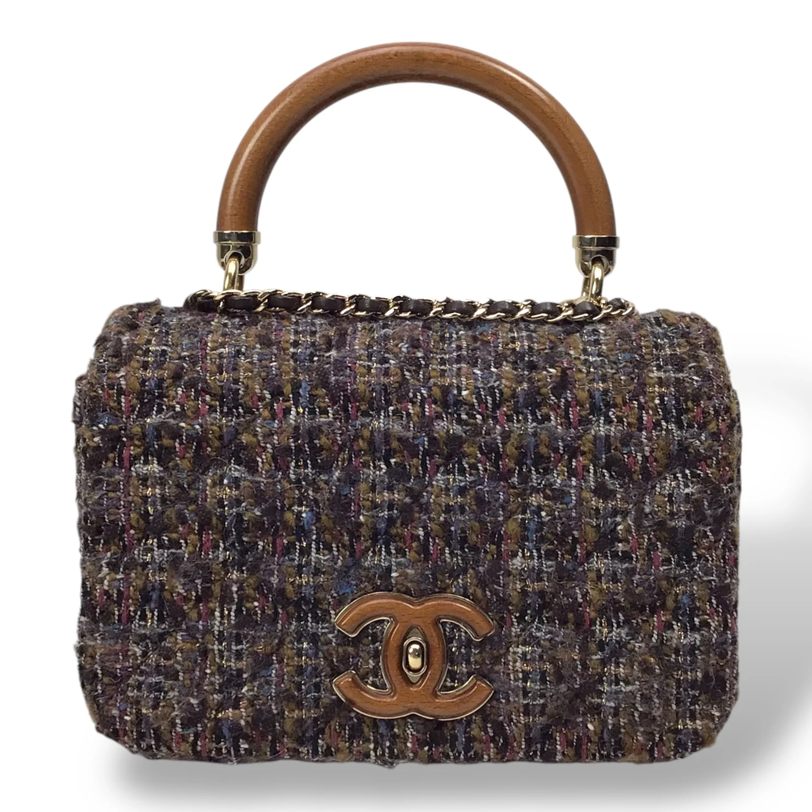 CHANEL Knock on Wood Flap Bag Tweed Multicolor 2018 w/ Card - Image 4