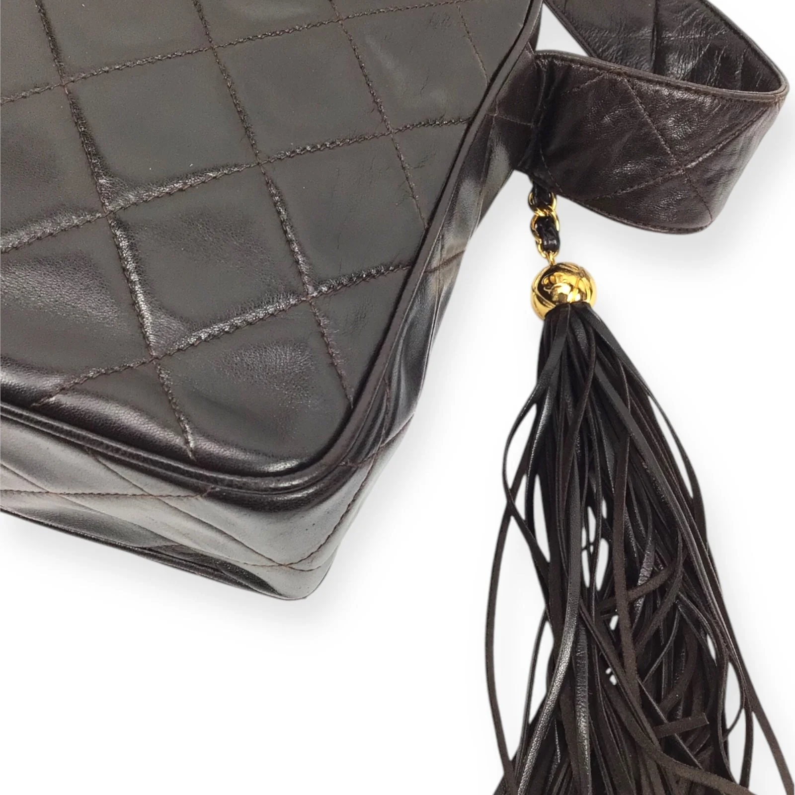 Chanel Large Camera Bag in Brown Quilted Lambskin Leather with Tassel Accent - Image 9