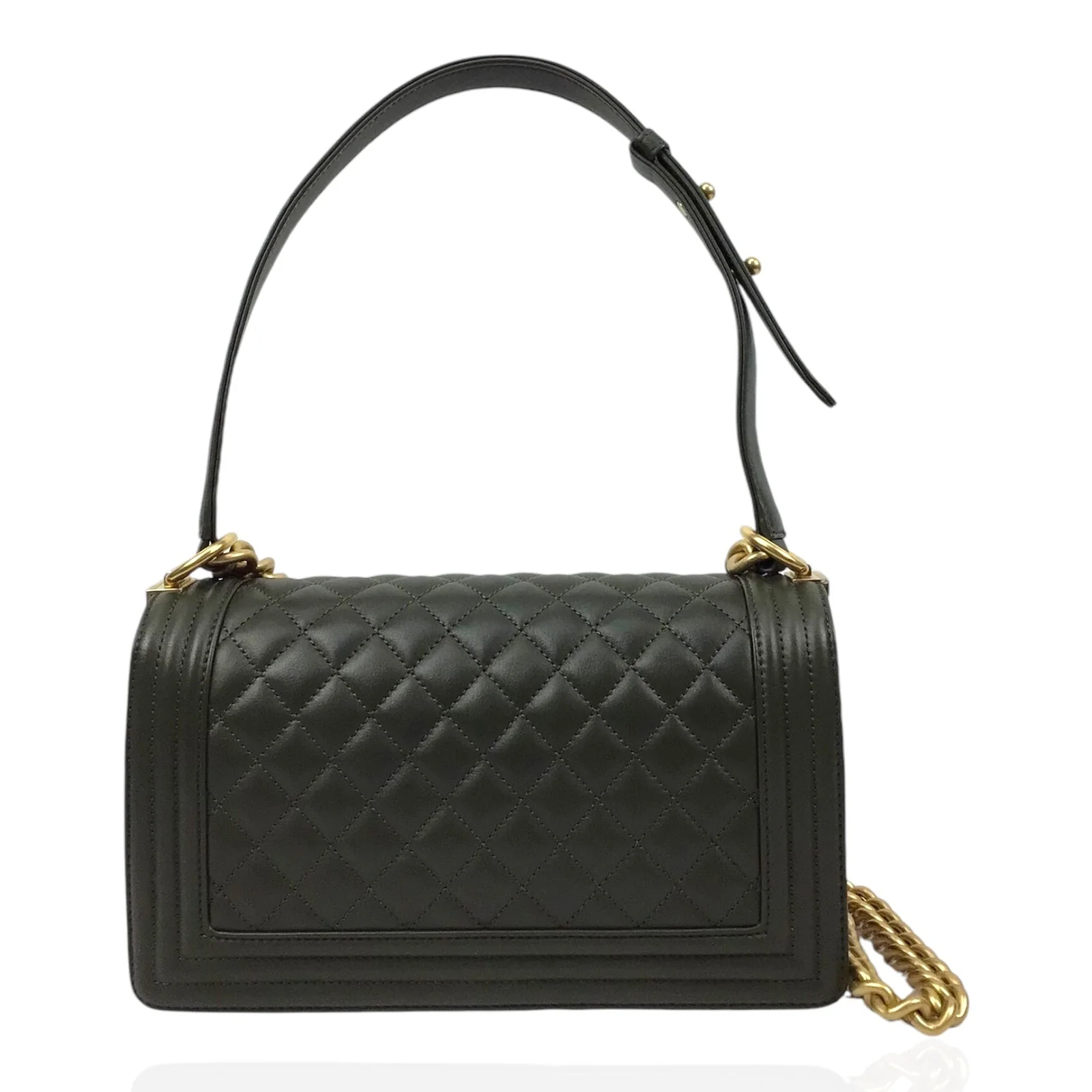 Chanel Medium Boy Bag in Khaki Quilted Lambskin - Image 15