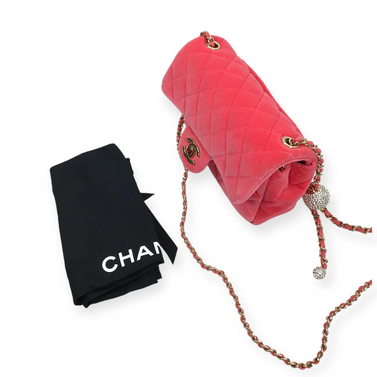 Chanel Mini Pearl Crush Flap - Pink Velvet Quilted Mini Rectangle Handbag - Image 8