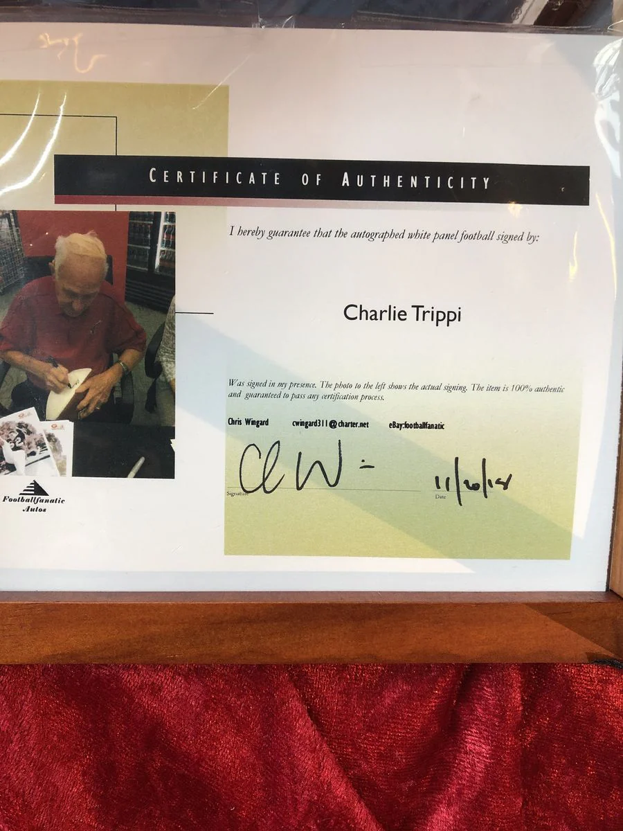 Charlie Trippi Cardinals Signed Football Shadowbox w/ Card & Figure JSA COA - Image 2