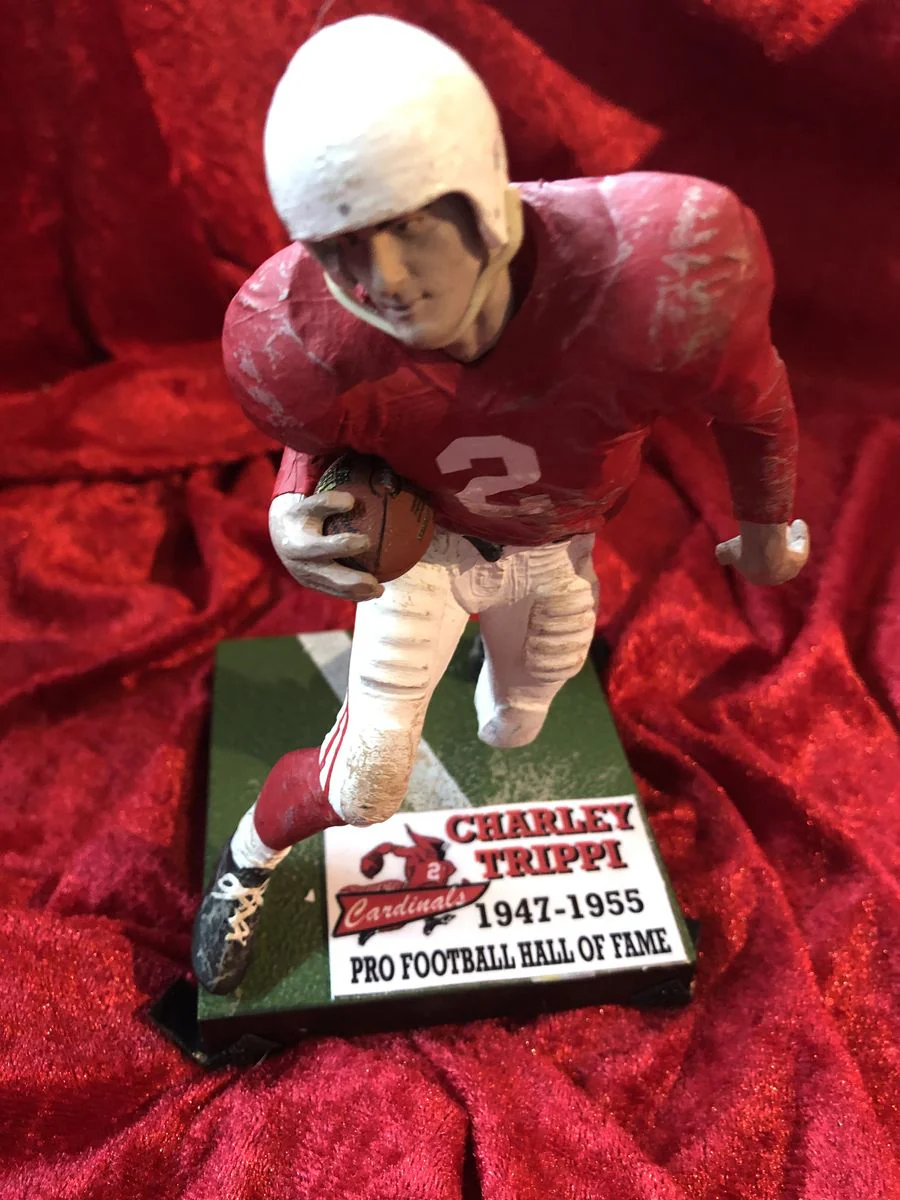Charlie Trippi Cardinals Signed Football Shadowbox w/ Card & Figure JSA COA - Image 7