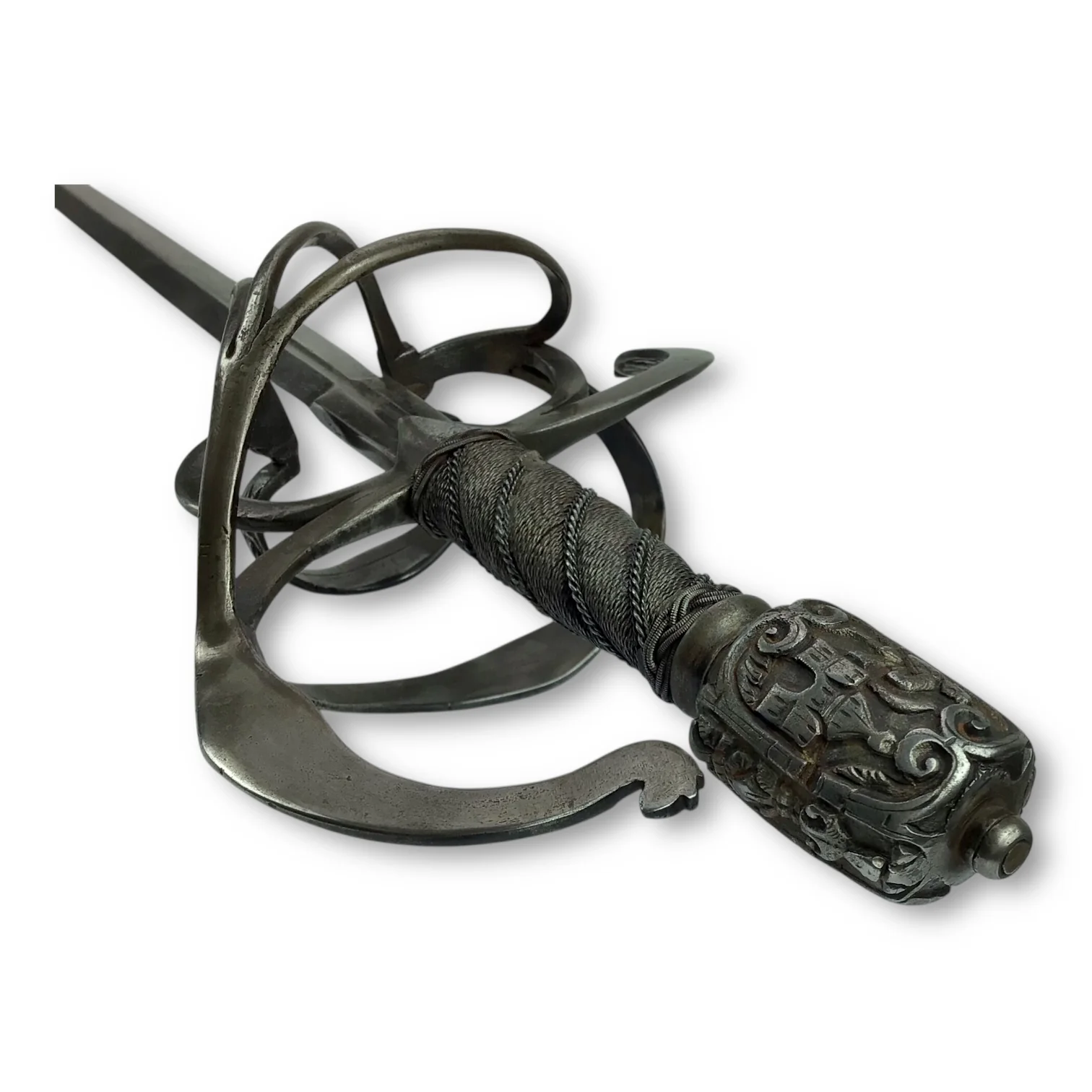 Chiseled Swept-Hilt Rapier - Damascus Blade and ornate Gold Inlays - Image 3