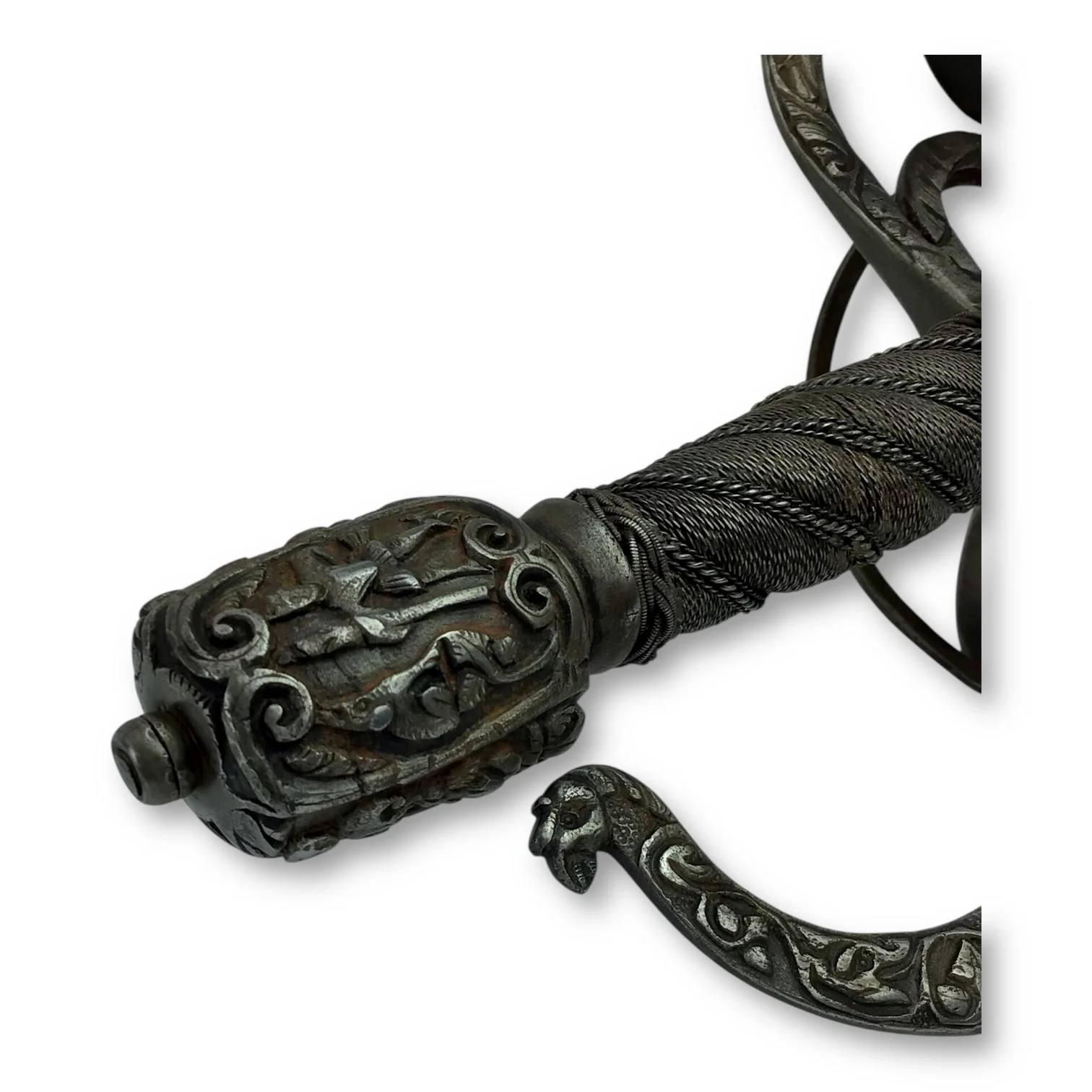 Chiseled Swept-Hilt Rapier - Damascus Blade and ornate Gold Inlays - Image 5