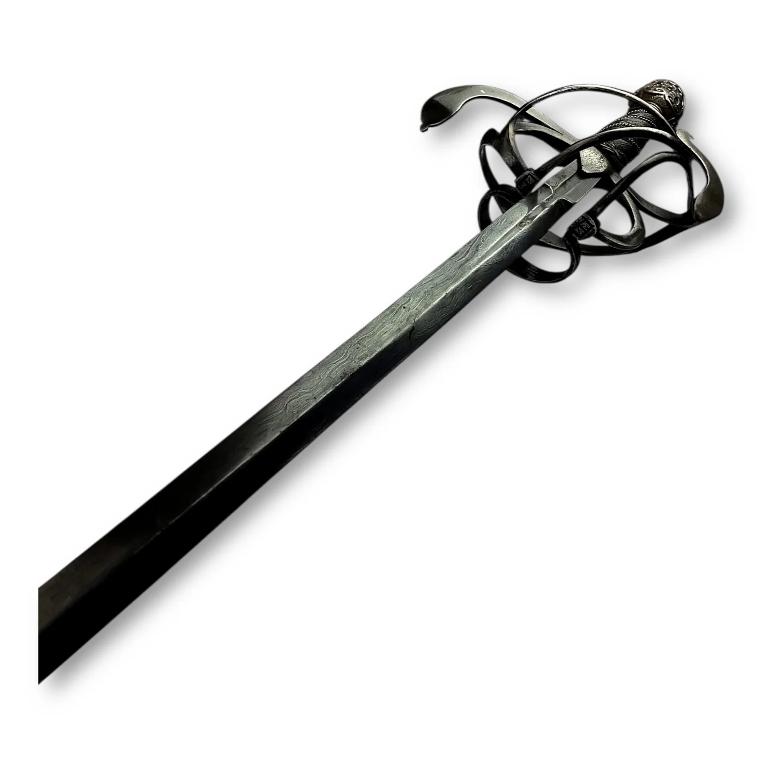 Chiseled Swept-Hilt Rapier - Damascus Blade and ornate Gold Inlays - Image 7