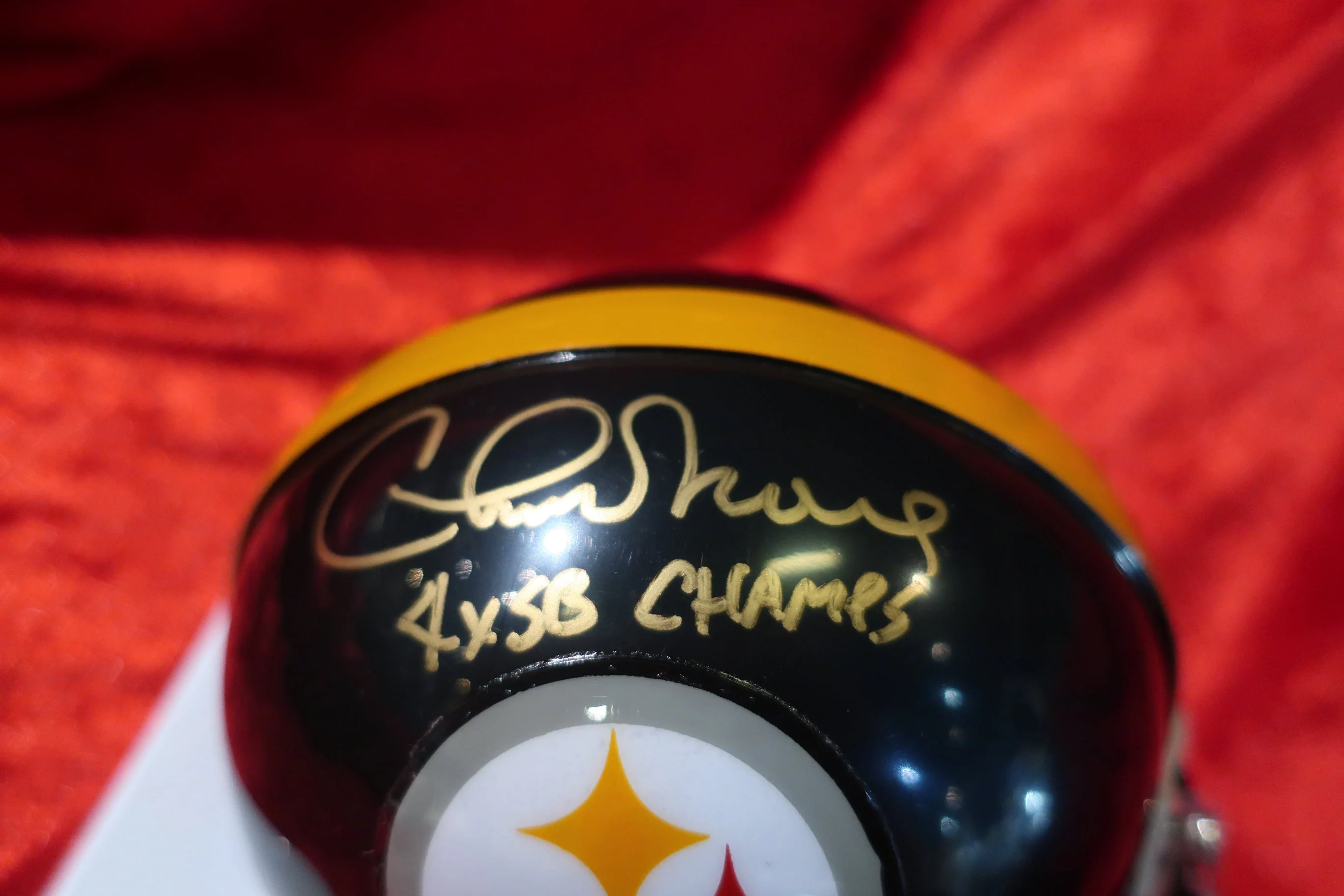 Chuck Noll Steelers Autographed Football Mini Helmet - Image 3