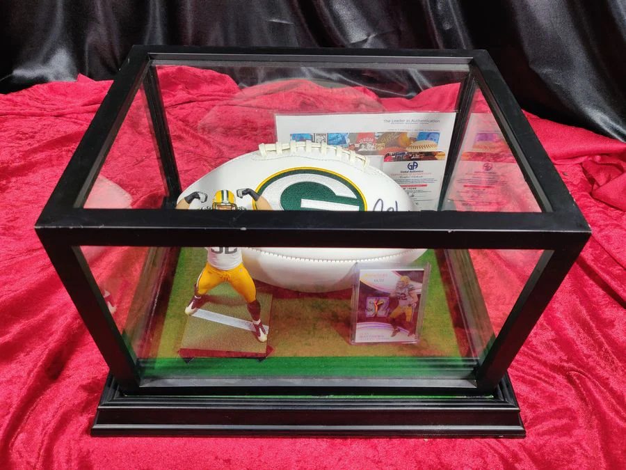 Clay Matthews Green Bay Autographed Football Shadowbox with Card and Figure - Image 2