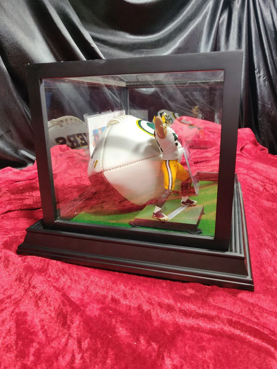 Clay Matthews Green Bay Autographed Football Shadowbox with Card and Figure - Image 5