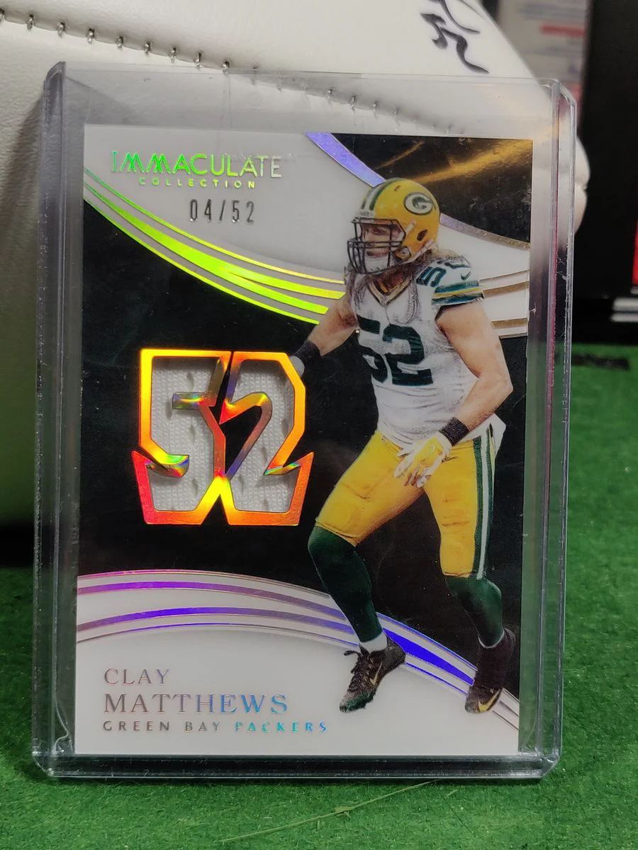 Clay Matthews Green Bay Autographed Football Shadowbox with Card and Figure - Image 7