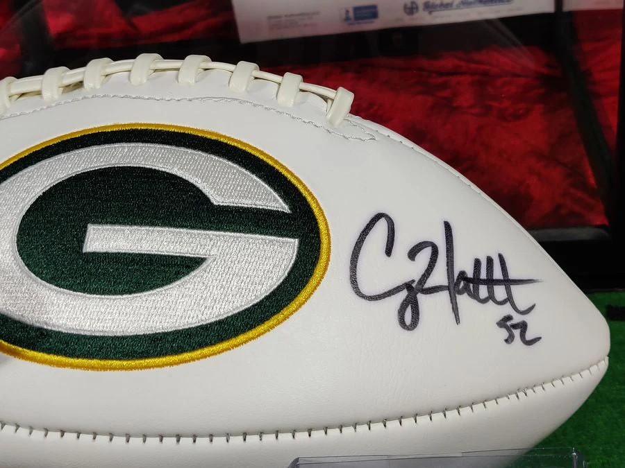 Clay Matthews Green Bay Autographed Football Shadowbox with Card and Figure - Image 9