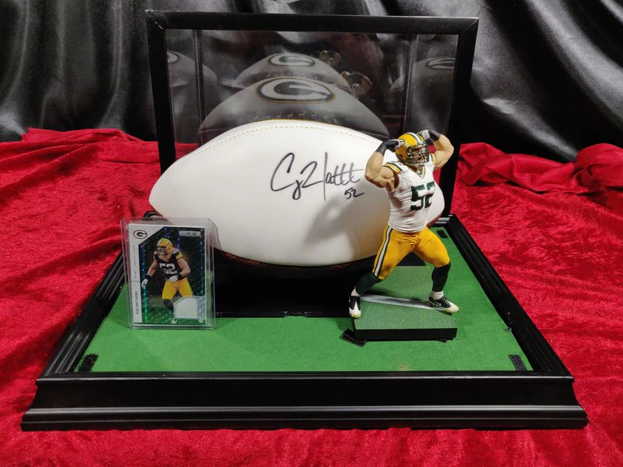 Clay Matthews Packers Signed Football Shadowbox w/ Jersey Card & Figure - Image 2