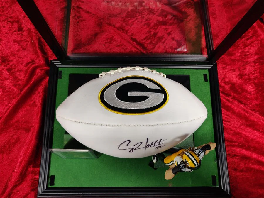 Clay Matthews Packers Signed Football Shadowbox w/ Jersey Card & Figure - Image 6