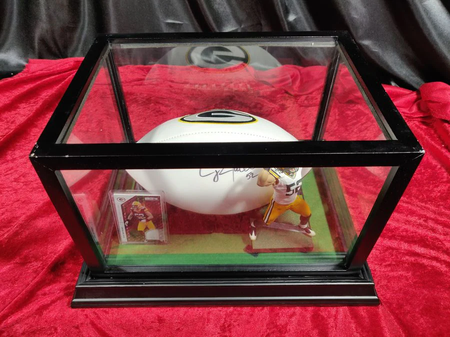 Clay Matthews Packers Signed Football Shadowbox w/ Jersey Card & Figure - Image 7