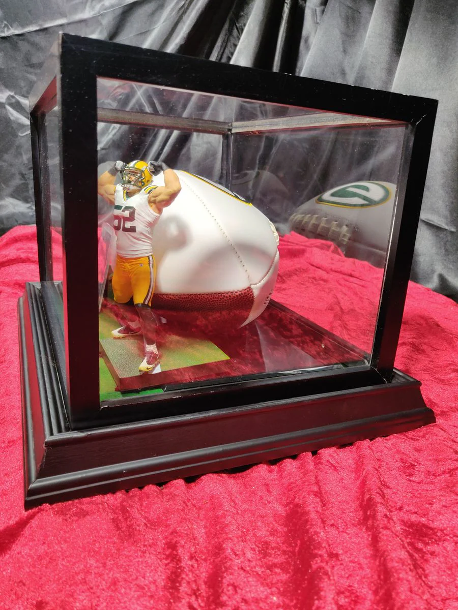 Clay Matthews Packers Signed Football Shadowbox w/ Jersey Card & Figure - Image 9