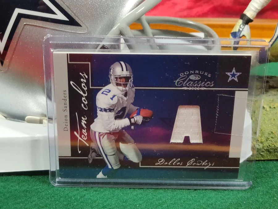 Deion Sanders Cowboys Autographed Mini Helmet Shadowbox w/ Jersey Card + Figure - Image 3
